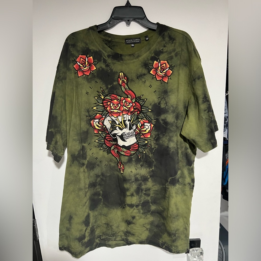 Affliction Black Label Men’s Skull Rhinestone Short Sleeve T-shirt- 3XL